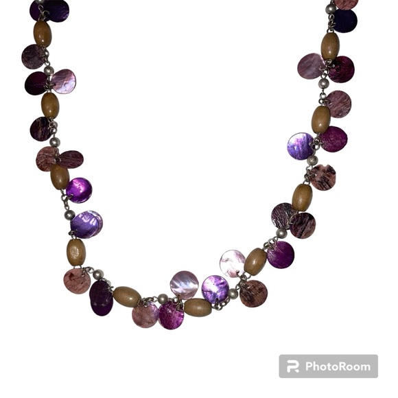 Purple and Tan Beaded Necklace with Tan Beaded Bracelet 32" - Picture 4 of 8